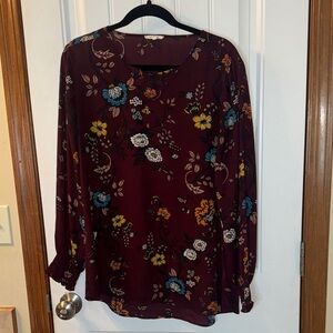 Maurices Burgundy Floral Blouse